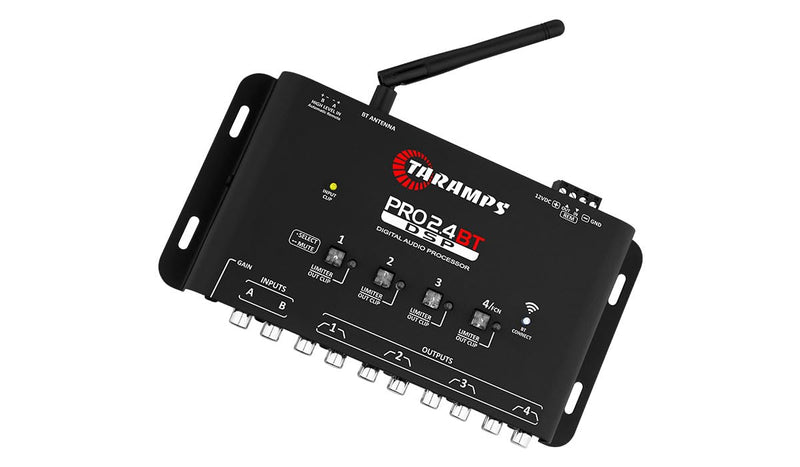 Taramps Pro 2.4 BT Bluetooth DSP Crossover Full, Digital Signal Processor, Car Audio Equalizer with App, Gain up to 9V, 15 Band Graphic Equalization, 12 preset EQ, 2 in and 4 Out, High Level Input