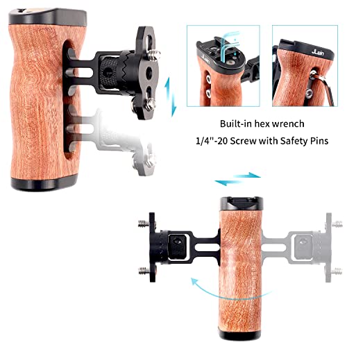 FocusFoto Wooden Side Handle Grip Left/Right Handgrip with 1/4"-20 & 3/8"-16 & Cold Shoe Mount Universal for DSLR Mirrorless Camera Cage Rig Video LED Light (Quick Releae Version) Quick Releae Version