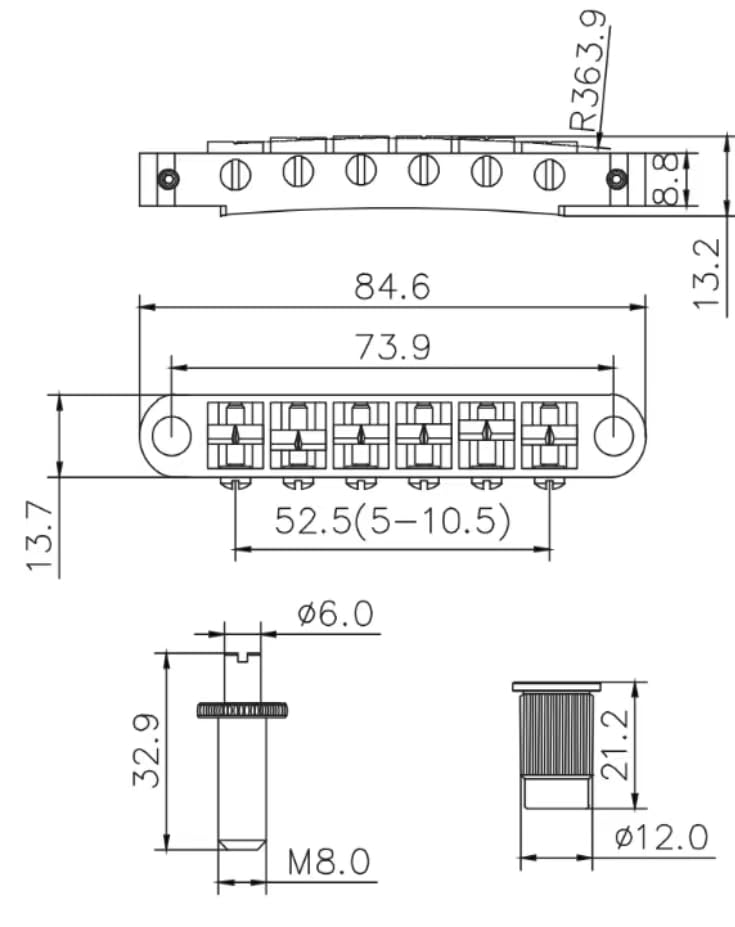 Guyker Guitar Saddle Bridge - Tune-O-Matic Bridges with Studs Replacement for LP EPI 6 String Electric Guitar (GM003, Black) Black, GM003
