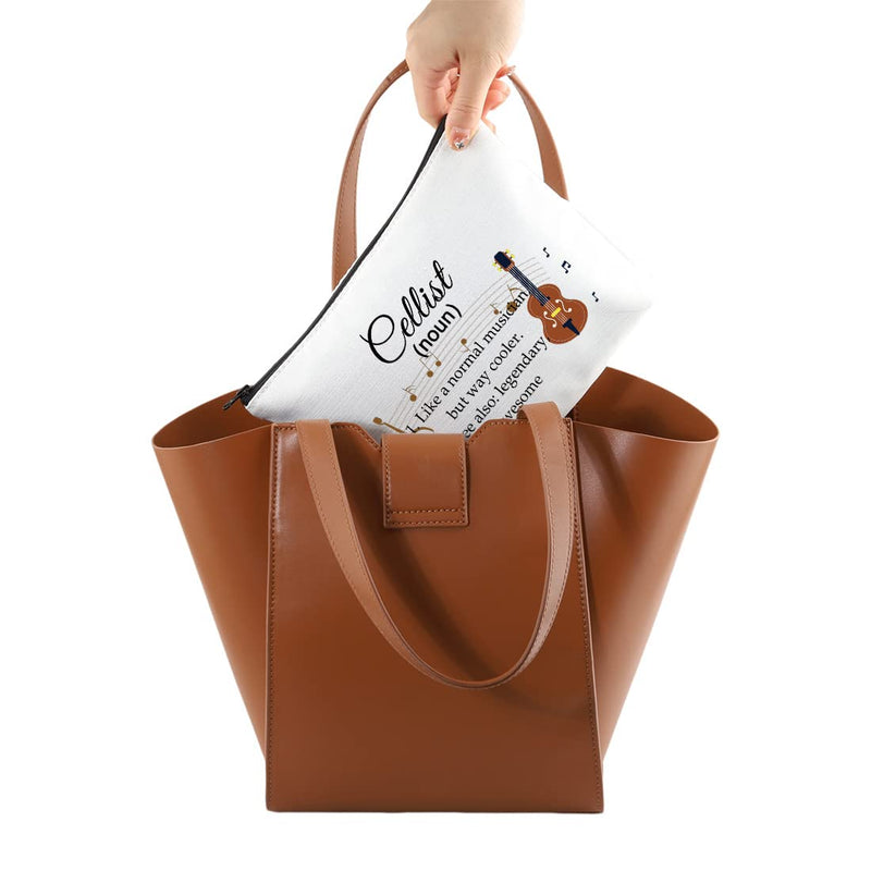 [AUSTRALIA] - Cellist Gifts Cosmetic Makeup Bag Cello Players Gifts for Cello Lovers Recital Gift for Cellist Definition Travel Zipper Bag (White) White 