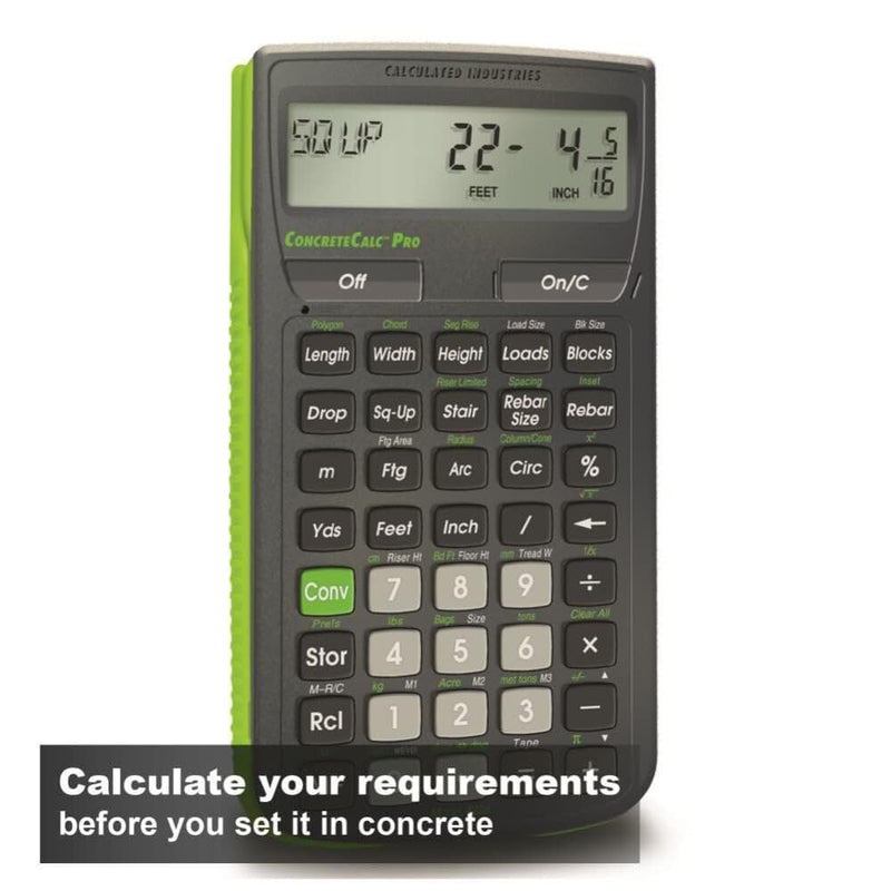 Calculated Industries 4225 ConcreteCalc Pro Advanced Feet-Inch-Fraction, Metric Construction-Math Calculator Tool for Concrete, Masonry, Paving Contractors and Estimators | Advanced Feet-Inch-Fraction, Metric, For Concrete, Masonry, Paving Contractors ...