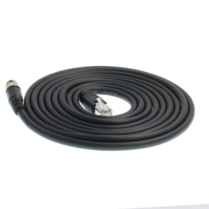 M12 4pin D-Code Male to RJ45 Ethernet Connector CAT6 Shielded Cable for Profinet & Ethernet/IP Networks Black 5M