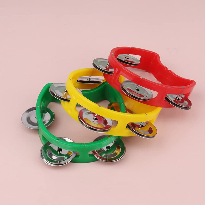 12 Pack Plastic Percussion Tambourine Hand Tambourine Bells, Mini Percussion Tambourines Bulk Hand Held Percussion Drum Musical Rhythm Instrument for Adults Kids Party Supplies(4 Colors) 12 Pack