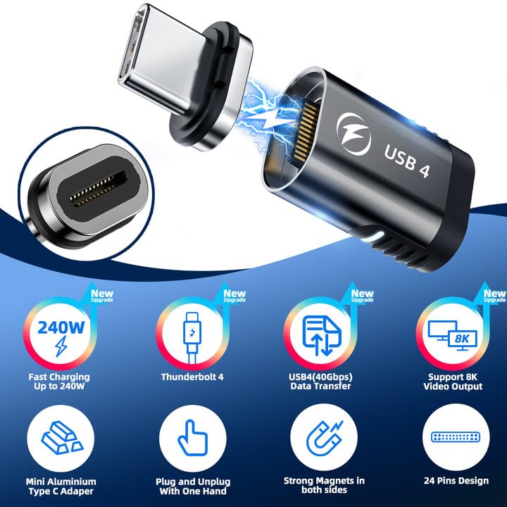 240W Straight + 240W 90 Degree USB C Magnetic Adapter - 4 Pack