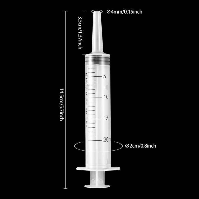 Syringes 20 ml, Pack of 5 Plastic Syringes Plastic Syringes Reusable Measuring Syringes for Scientific Laboratory Adhesive Applicator Experiments Use, Transparent