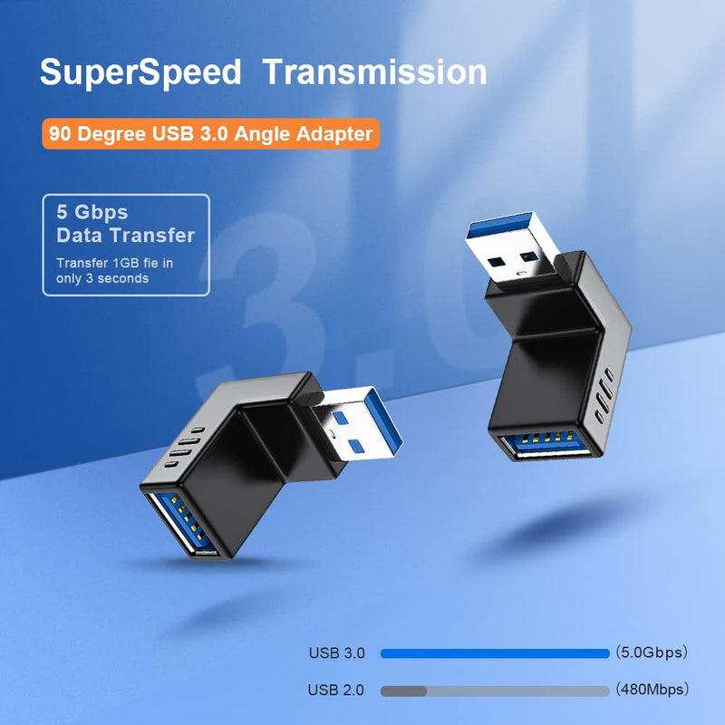 USB 3.0 Adapter 90 Degree Male to Female Combo Vertical Up and Down Angle Coupler Connector by Oxsubor