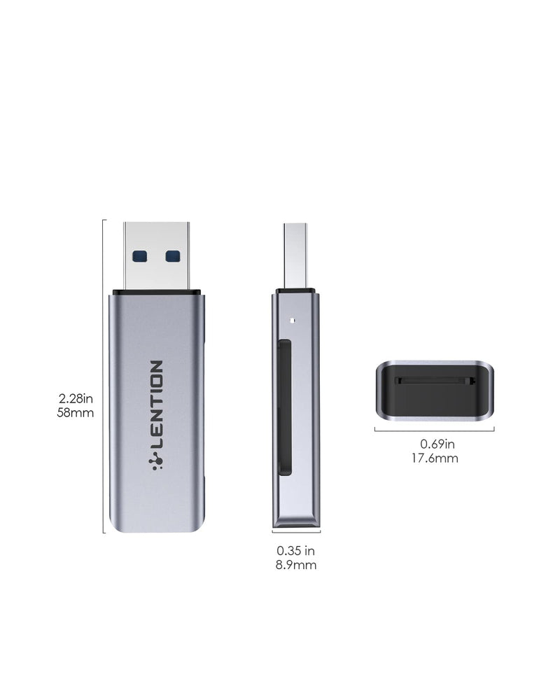 LENTION USB 3.0 Type A to SD/Micro SD Card Reader, SD 3.0 Card Adapter for SD/SDXC/SDHC, Micro SD/Micro SDXC/Micro SDHC Cards Compatible MacBook Pro/Air, Surface, Chromebook, More (CB-H7, Space Gray)