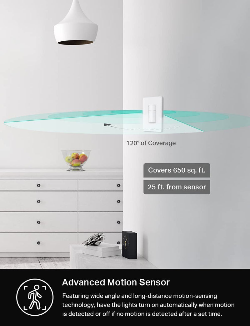 [AUSTRALIA] - Kasa Smart Motion Sensor Switch, Single Pole, Needs Neutral Wire, 2.4GHz Wi-Fi Light Switch, Works with Alexa & Google Assistant, UL Certified, No Hub Required(KS200MP2),White,2-Pack 2-Pack 
