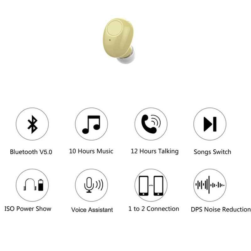 Single Bluetooth Earpiece10 Hrs Playtime,Wireless Headphone, Mini Bluetooth Headset Hands-Free Car Earphone,Cell Phone Bluetooth Earbud for iOS Android Smart Phones PC TV Audiobook (Beige) Khaki/ nude