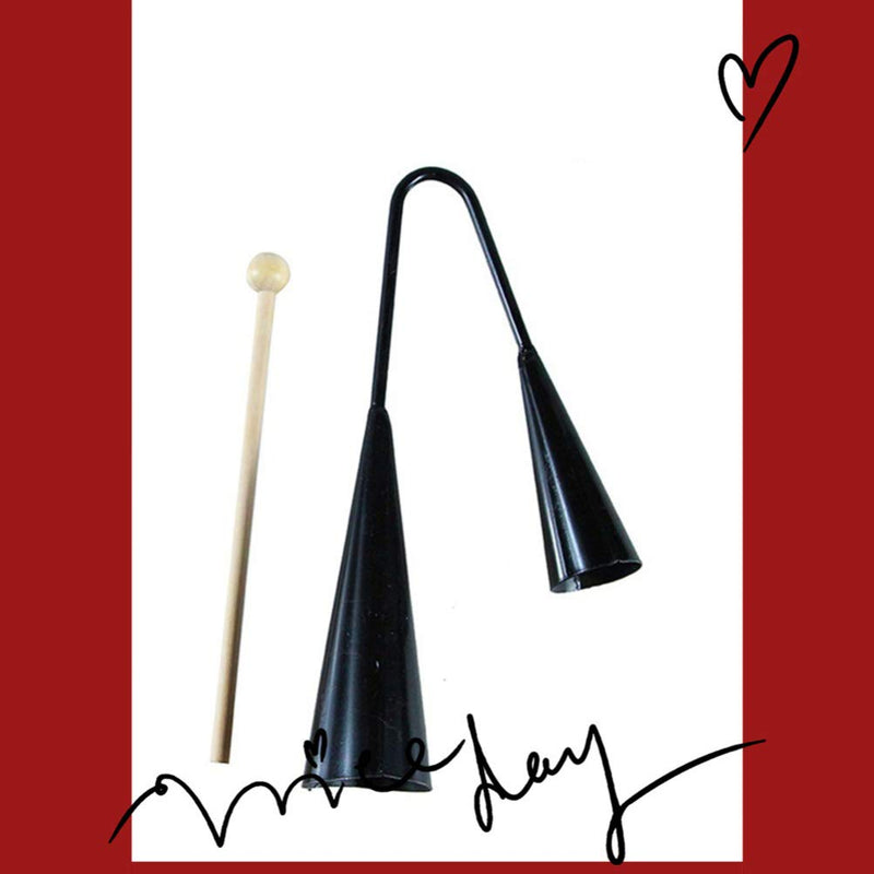 Agogo Bell Two Tone Traditional Samba Percussion Instrument with Wooden Stick for