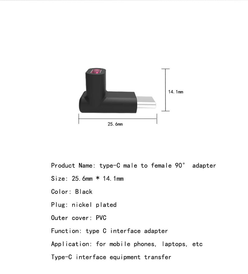 90 Degree Right Angle Type-C Male to Type-C Female Adapter,2-Pack,up and Down 90 Degree Type-c Plug to Jack Expansion Adapter is Suitable for Notebook Computers, Tablet Computers and Mobile Phones