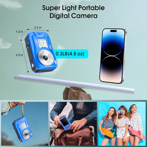 4K Underwater Camera, 64MP 16FT Waterproof Camera, 16GB Card, Blue
