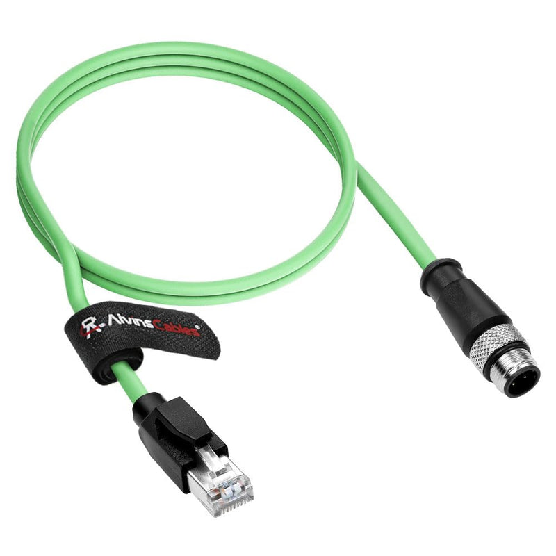 Alvin's Cables M12 D-Code 4 Pin Male to RJ45 Ethernet Cable High-Flex for Industrial Camera Sensor, Automation Application 16.4ft/5m Green Straight 4 Pin