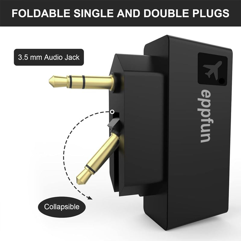 [AUSTRALIA] - eppfun Professional Bluetooth 5.2 Transmitter for Airplane, Dual Connection Wireless Audio Adapter with aptX Low Latency/Aptx HD for Earbuds/Headphones 