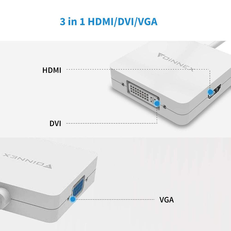 Mini DisplayPort to HDMI DVI VGA Adapter,Microsoft Surface Pro 6 5 4 3 Video Display Converter,Thunderbolt to HDMI VGA DVI Adaptor for Mini DP Mac,MacBook Pro,Air,MS Surface Book to Projector,Monitor