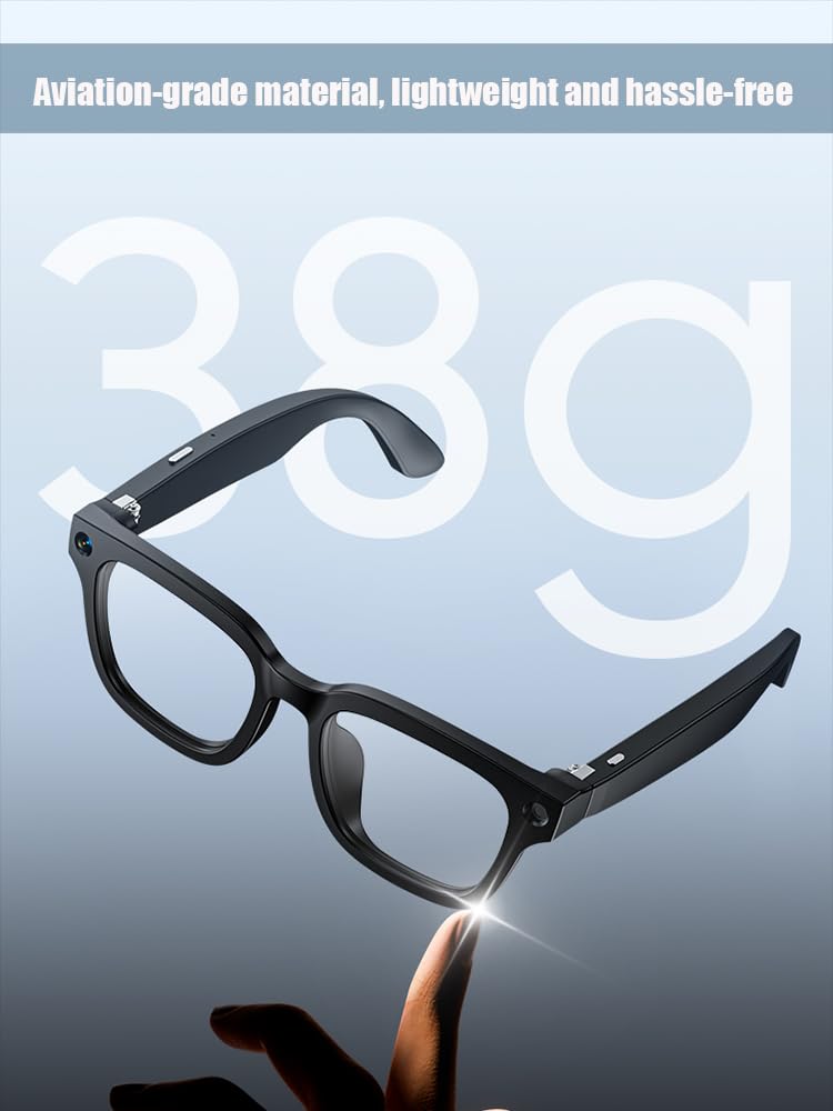 ZXQ Smart AI Camera Sunglasses, Black Frame with Dark Lenses, Digital Recording Eyewear for Photos and Videos Black + Clear Lens