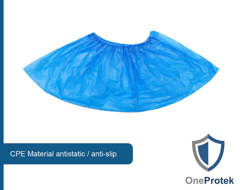 100 x OneProtek Waterproof Disposable Overshoes, Waterproof, Non-Slip, Tear Resistant, Polyethylene Overshoes, Blue, One Size 1