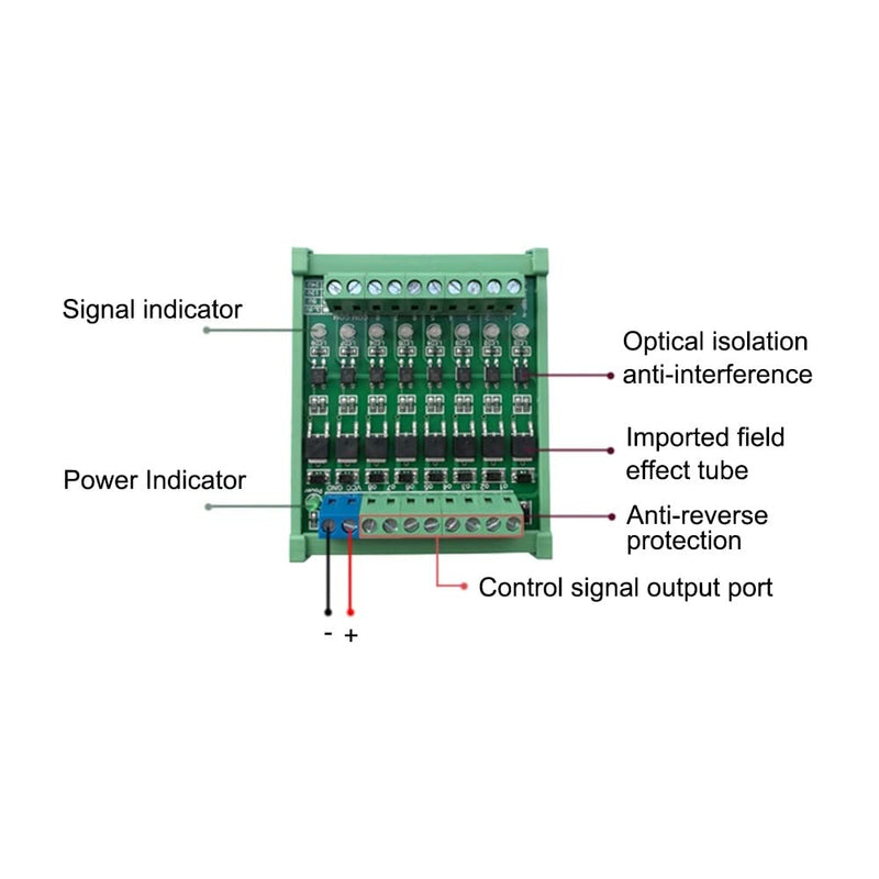DONGKER 8-Channel PLC Amplifier Circuit Board,DC 3.3V/DC 5V Optocoupler Isolated Module PLC NPN Signal Converter