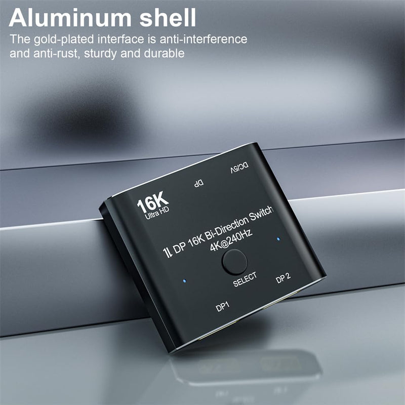 NFHK DP DisplayPort 2.0 Bi-Direction 2x1 Switch Splitter Selector Hub Support HDCP SST Extended 16K@60hz 4K@240hz Convertor DP 2x1 Switch
