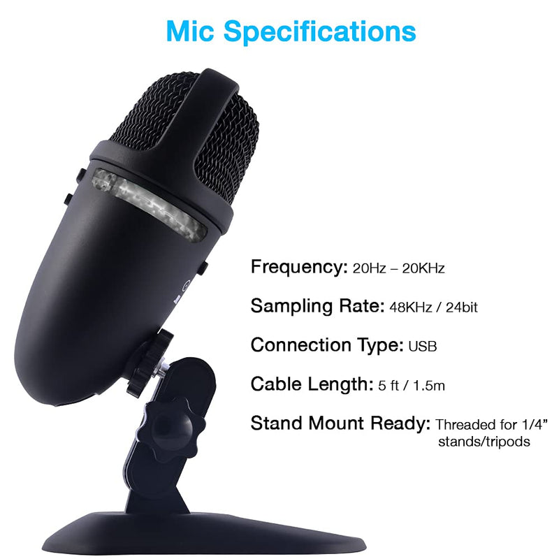 Cyber Acoustics Premium USB Microphone with Dual Recording Patterns - 24-bit Recording Perfect for Podcasting and Vlogging - Compatible with PC and Mac (CVL-2009) CVL-2009