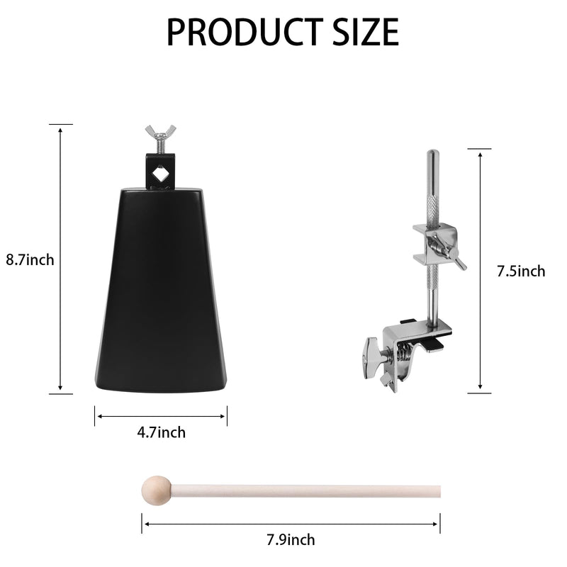 7 inch Cowbell And Cowbell Clamp For Drum Sets, Adjustable Standard Drum Cowbell Mount with Drum Stick