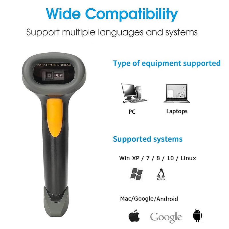 [AUSTRALIA] - 1D CCD 2.4G Wireless Bar Code Scanner Versatile 2 in 1 (Wireless+USB Wired), UNIDEEPLY Automatic Barcode Reader Scanner 196 Feet Indoor Transmission Distance, Scanning Gun for PC Computers, Black 