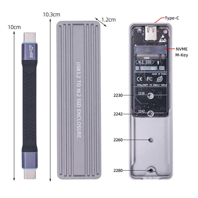 Cablecc 20Gbps USB4 Type-C USB3.2 to M.2 NVME M-Key NGFF SATA SSD PCBA Enclosure 2280/2242/2230mm Adapter RTL9220 Chipset 20Gbps(22x80mm)