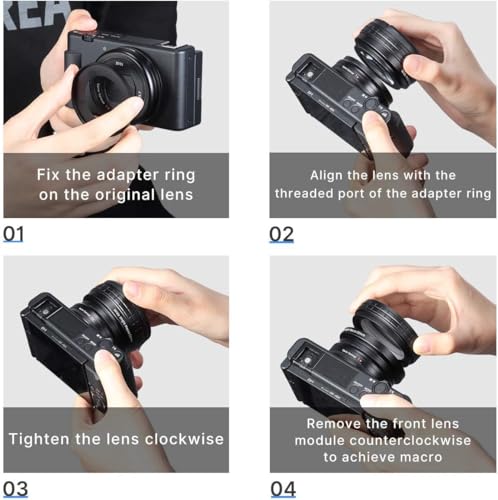 ULANZI Creative ZV-1 Wide Angle/Macro Additional Lens 52mm Diameter Compatible with Sony ZV-1 Camera ONLY, 2 in 1 Extra Lens Attachment with Strong Adhesive-Back Adapter Ring Mount, WL-1