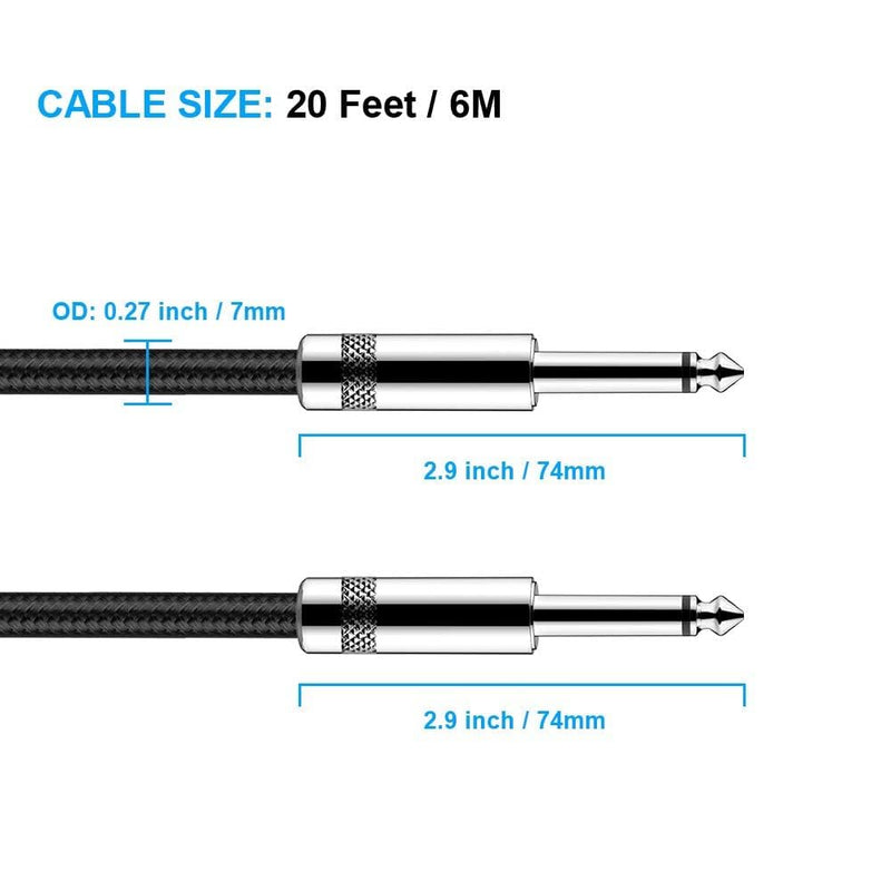 New bee Guitar Cable 20 ft Electric Instrument Cable Bass AMP Cord 1/4 Straight to Straight for Electric Guitar, Bass Guitar, Electric Mandolin, Pro Audio (Straight Angle) 20FT