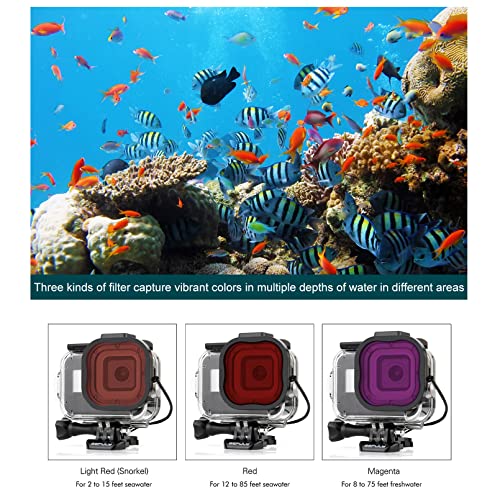 GEPULY Waterproof Case for GoPro Hero 8 Black with 4-Pack Dive Filters Housing Case+Cold Shoe Adapters+Filters