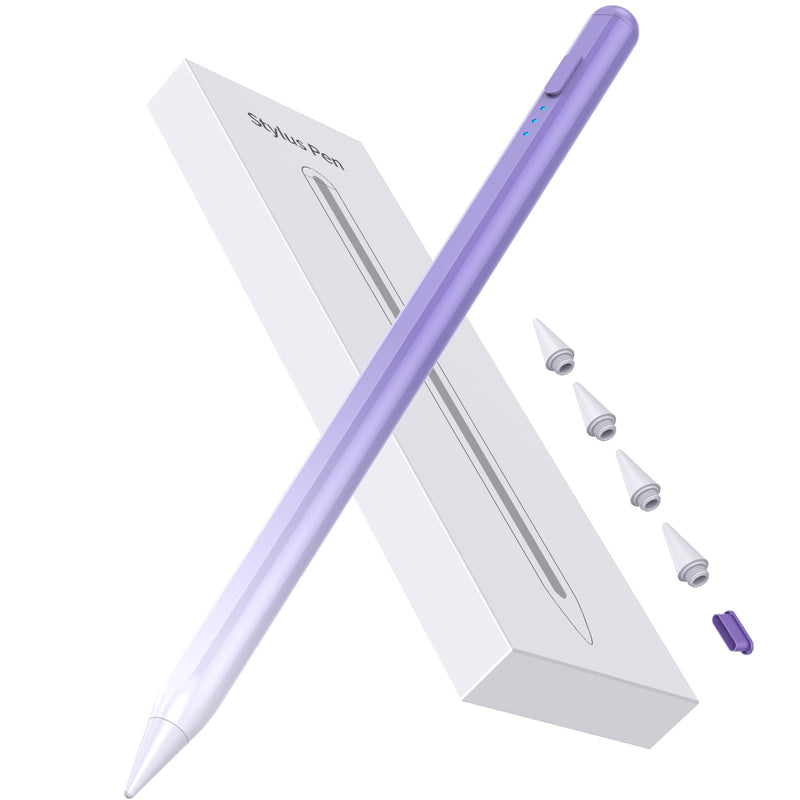 Stylus Pen for iPad 2018-2024, 15Mins Fast Charge for Apple iPad Pencil, Palm Rejection, Tilt Sensitivity, Pen for iPad 10/9/8/7/6, iPad Pro 12.9"/11"/13" M4, iPad Mini 6/5, iPad Air 5/4/3/11"-13" M2 Purple