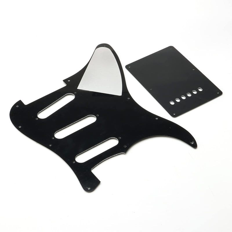 Swhmc SSS 11 Hole Electric Guitar Pickguard ST Backplate Set with Control Knobs, Toggle Switch, Guitar Strings for Fender Stratocaster Strat, Black Pearl Black