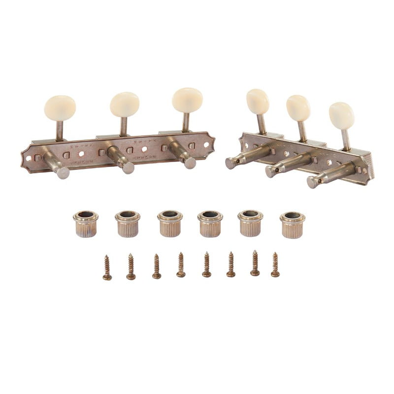 Premium 3-per-side On-a-Plate 3x3 Vintage Guitar Tuners Tuning Machines Tuning Keys for Gibson/Epi LP JR Ivory Plastic Oval Button Aged Relic Nickel