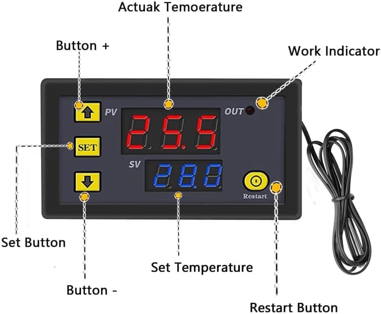 GERUI Pack of 3 W3230 20A DC 12V Digital Temperature Controller, Digital Thermostat Temperature Switch 50-120°C with NTC 10K Sensor Probe
