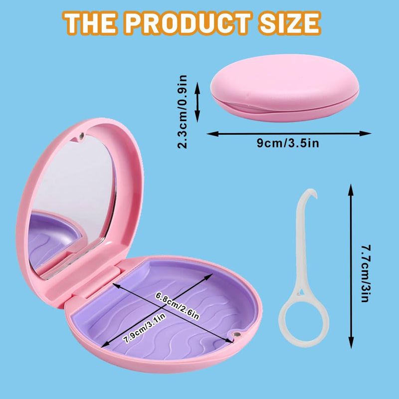Braces Box, Portable Tooth Splint Box with Mirror, Empty Orthodontic Teeth Holder Box for Holder and Mouth Guard with Tool for Removing Aligners (Pink) Pink