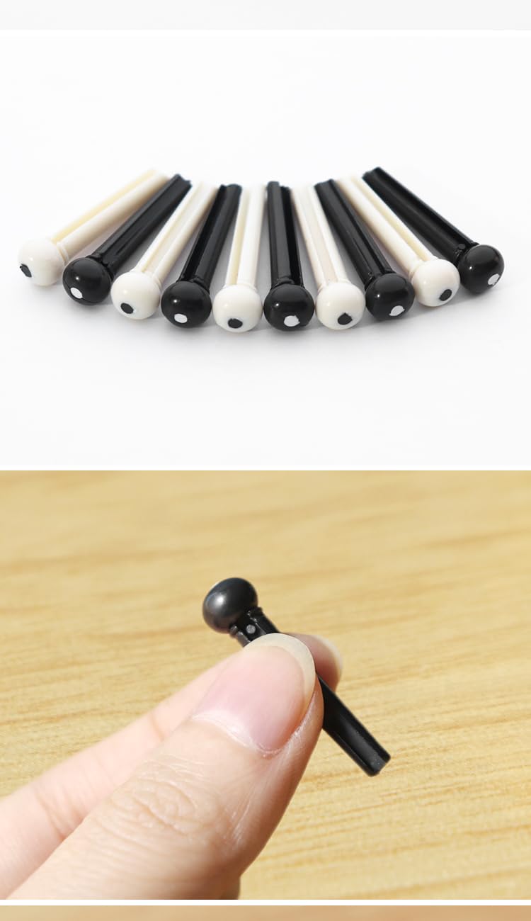 24 Pcs Acoustic Guitar Bridge Pins Guitar Saddle Nut 6 Strings Nail Pegs Fixed Cone acoustic Guitar Pegs Replacement Parts Tool ，Ivory & Black