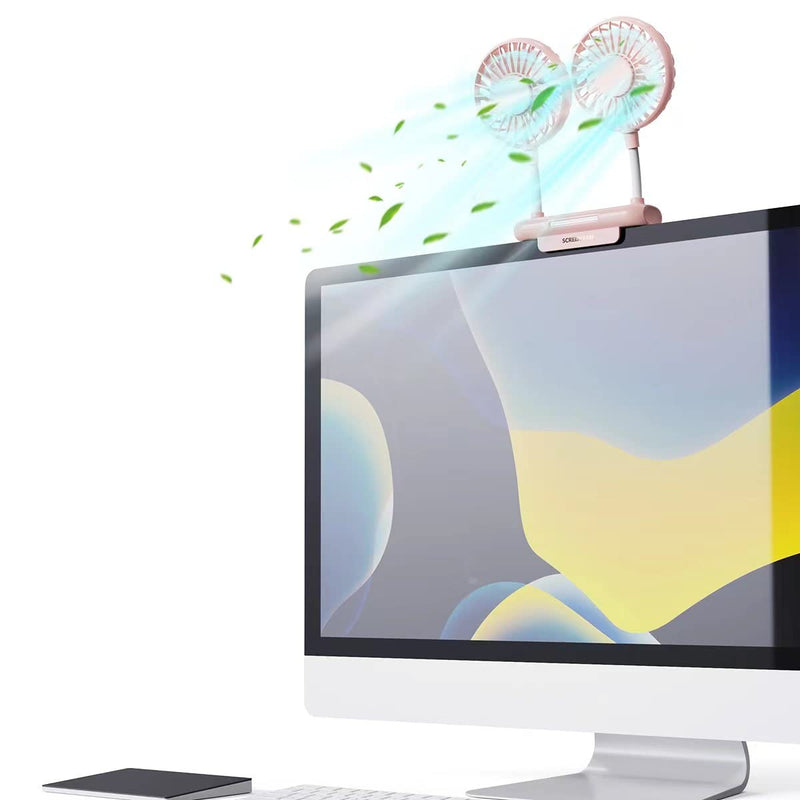 Monitor Fan, THRRLY Desktop Fan with 2 Fan Heads, 3 Speeds 360° Rotatable Office Desk Fan USB Powered Cooling Fan with Sturdy Adjustable Clamp,Strong Wind Quiet Small USB Table Fan for Desktop Laptop. Pink