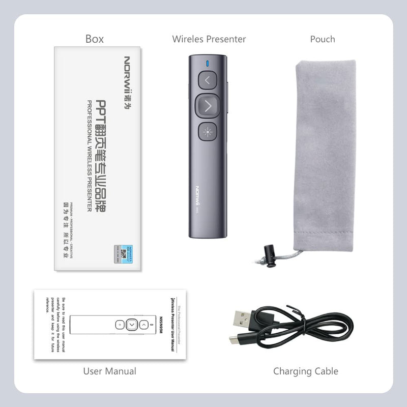 NORWII N95 Green Light Pointer, 330 FT Long Control Range Designed for Large Occasion, Rechargeable Wireless Presenter Remote Presentation USB PowerPoint PPT Clicker for Mac, Laptop, Computer Black,Green