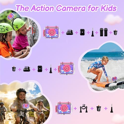 Pool Toy & Kids Underwater Camera - 99FT Waterproof Kid Action Camera 1080P Video&20MP Photo with Flip Lens, Includes 32GB Card for Diving Swimming Beach Snorkeling,Birthday Gift for Girls - GKTZ Dark purple