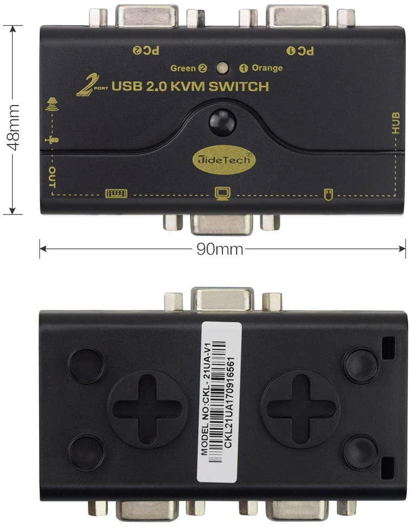 2 Port USB 2.0 VGA KVM Switch Up to 2048x1536 Resolution with USB Hub and Audio for PC or Monitor Switching 21UA
