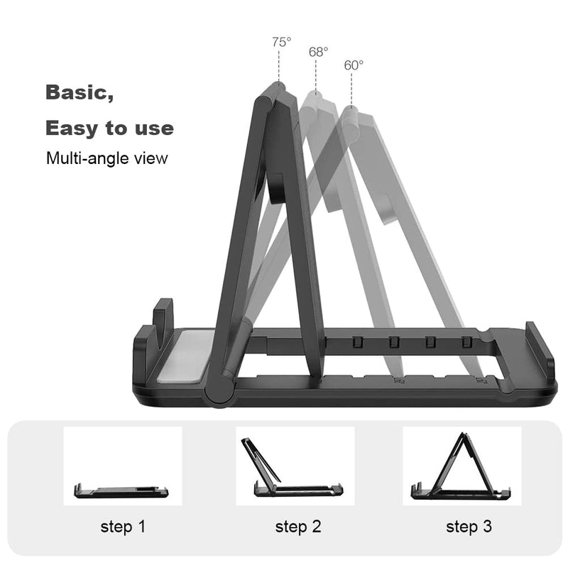 2 Pack Portable Cell Phone Stand Holder for Desk, Foldable Pocket-Sized Mount, Universal Adjustable Desktop Mobile Phone Kickstand Compatible with iPhone IPads Kindle Android Black & White 2 Pack
