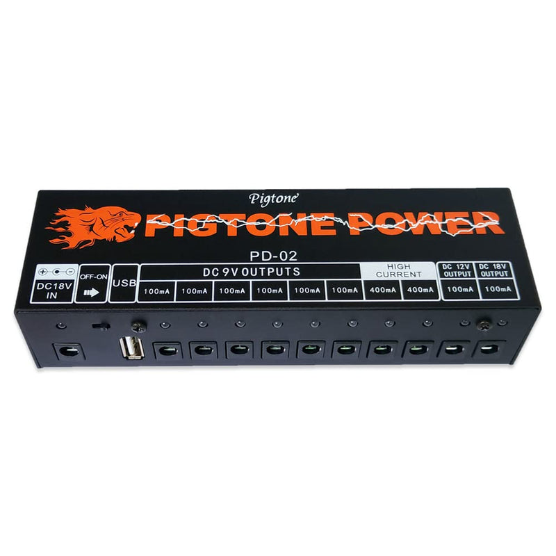 Guitar Effect Pedal 10 DC Outputs Power Supply for 9V 12V 18V Effects Pedals with USB (5V2A) PD-02