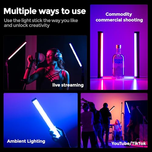 PHOTOOLEX Magnetic Light Wand, 360° RGB Tube Light, LED Video Light Stick 320mm