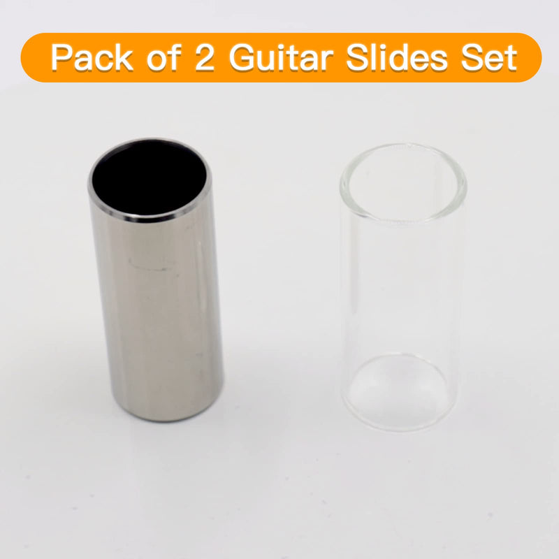 Pack of 2 Guitar Slides Set, 60mm Guitar Glass Slide and Stainless Steel Guitar Slide for Acoustic Electric Bass Guitar 2pcs 60mm
