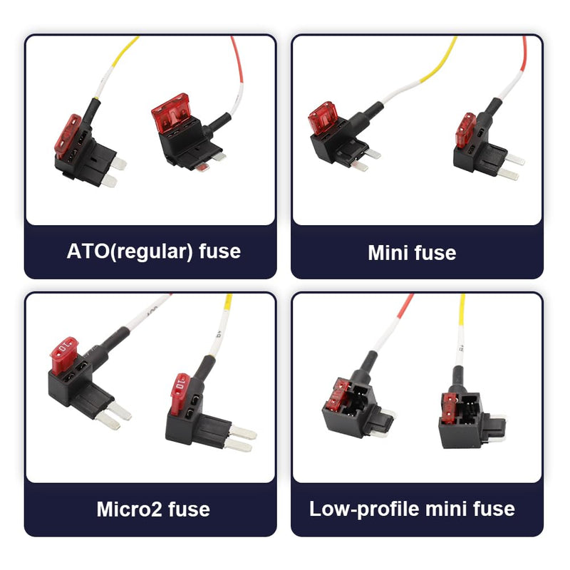 FITCAMX Fuse Box Cable Hardwire Kit, 4 in 1 ATO (Regular), Mini, Micro, Low-Profile Mini, 2Pcs Each