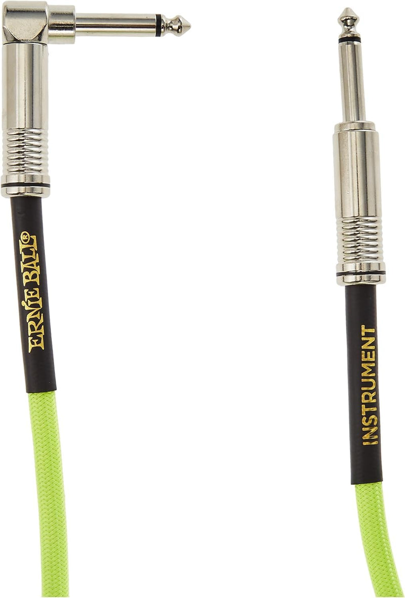 Ernie Ball Braided Instrument Cable Set Straight/Angle Length 10ft in Neon Yellow (P06080) - Pack of 2