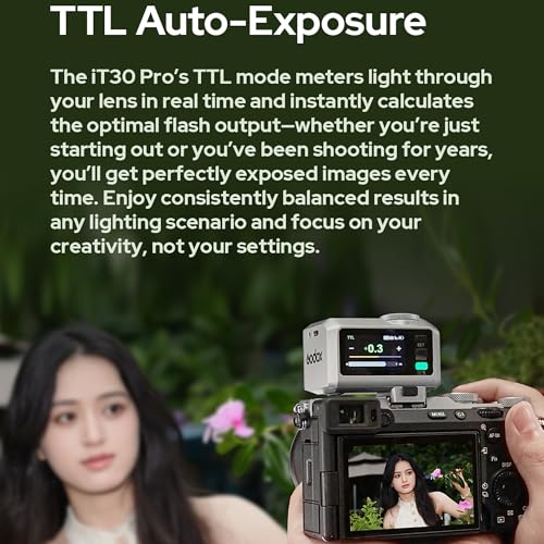 GODOX IT30Pro Sliver TTL Mini Camera Flash Light,Full-Color Touchscreen,2.4GHz X System,Built-in Diffuser and Battery (for Sony) IT30PRO-Sony