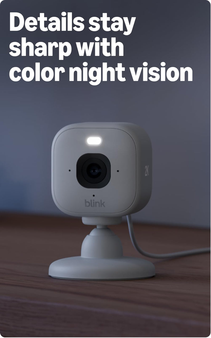 Blink Mini 2K+ (newest model) with 1-Year Basic plan – Plug-in Home & Pet Security Camera with 2K video resolution, color night vision, enhanced audio, motion detection – 1 camera (White)