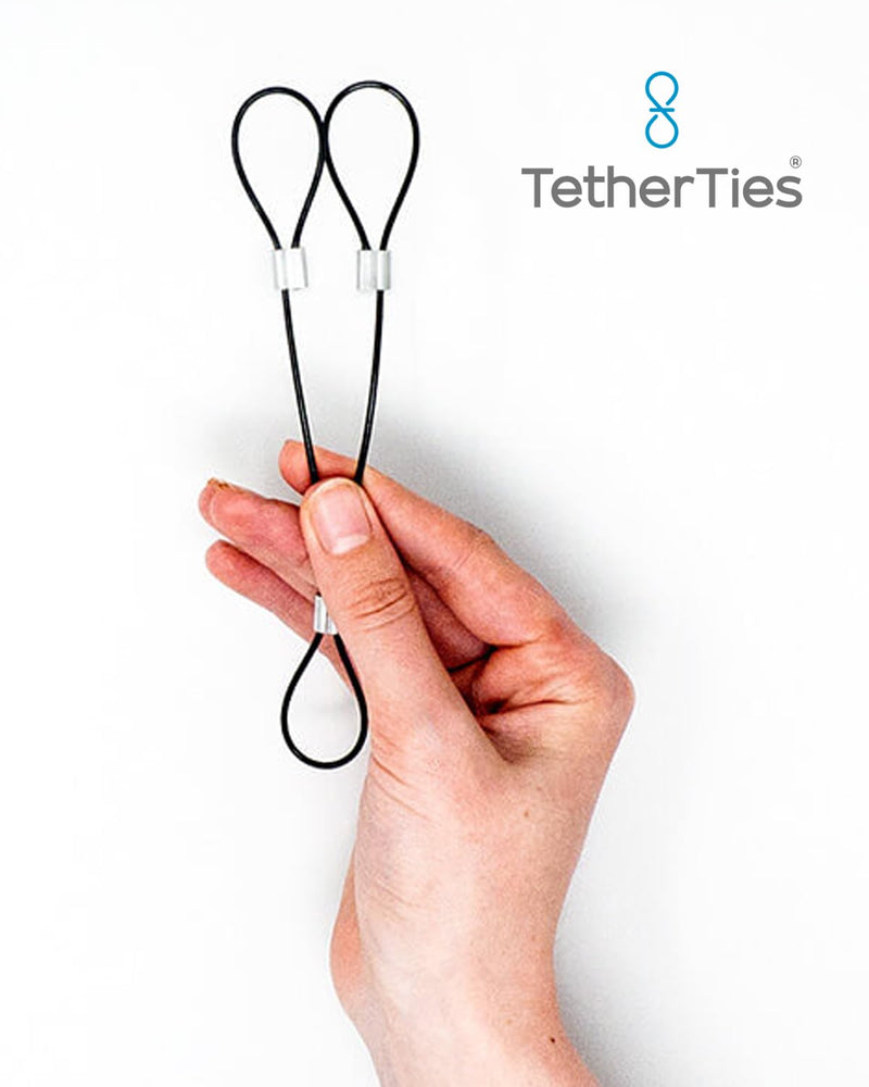 Multi-Adapter Cable Tethers Kit - Nylon Coated Stainless Steel Wire Tether Cable - Easy Installation - Secure Remote Control Tethers, Adapters, Dongles & More - Free Crimping Tool Black 5 Pack Multi-Adapter TetherTies