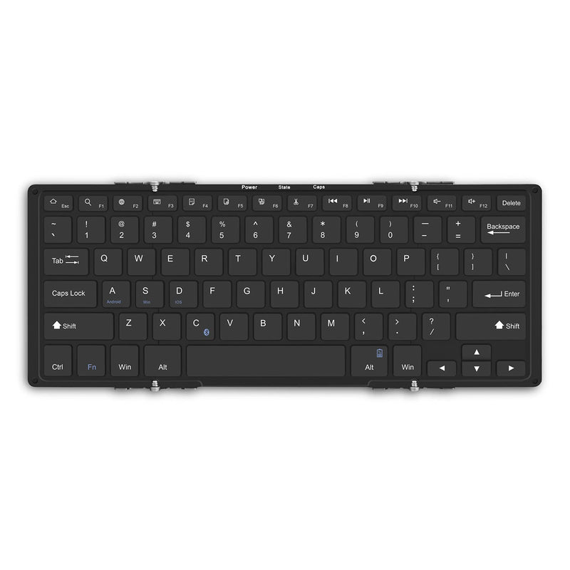Aluratek Portable Aluminum Tri-Fold Bluetooth Keyboard (Standard Full-Size) with Built-In Rechargeable Battery for iPhone, Smartphone, iPad, Tablet, Mac, PC (ABLKO4F) Black